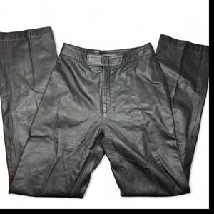 COPPER KEY Black Genuine Leather Straight Pants Womens 3 Whimsigoth Biker Edgy